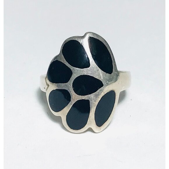 Vintage Sterling Silver Black Onyx Inlay Ring Size 8.5 Estate Jewelry - Picture 2 of 6